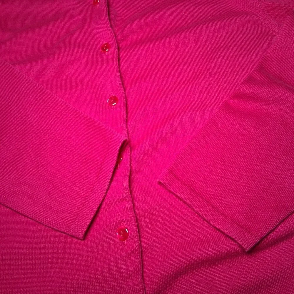Vintage Talbots Cardigan Sweater Large Pink Magenta Cotton Button Up Italy - Picture 13 of 13